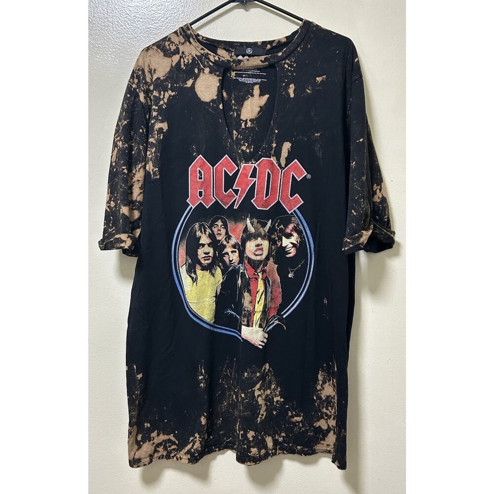 AC/DC Women's Highway to Hell Bleached Cut Out T-Shirt Dress - Size Medium